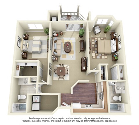 2  Bed   2  Bath   1,155 Sq. Ft. | 2D Floor Plan at Cityscape, St Louis Park, MN, 55416